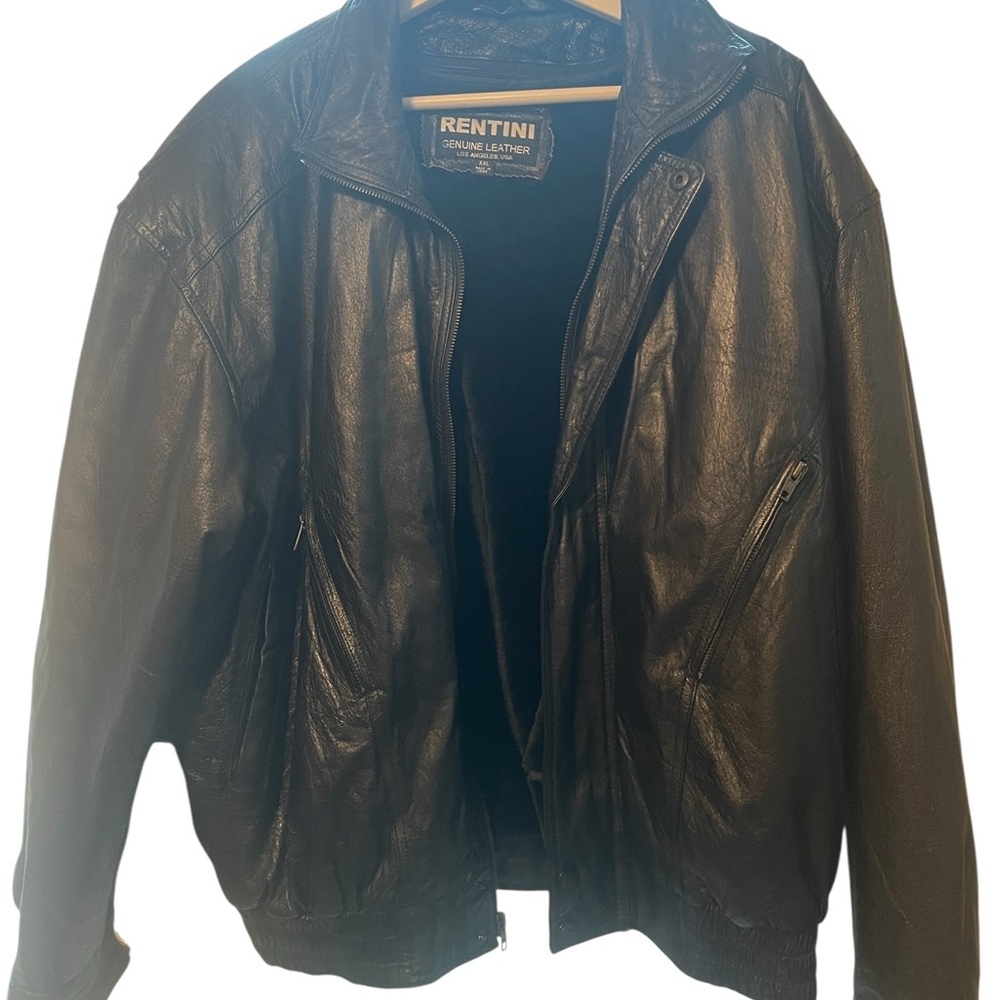 Vintage Leather Bomber Black Genuine Jacket 90s XXL grunge classic